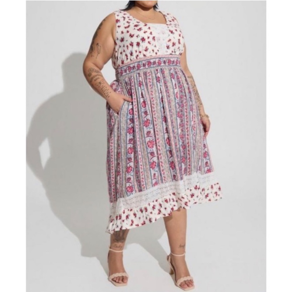 Torrid Floral Pink and White Dress